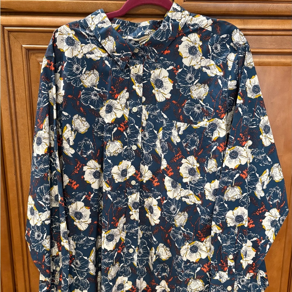 Duluth Trading Co Women’s Blouse Dark Teal Floral 4X NWOT